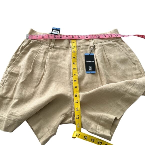 Express Women Linen Blend Beige Chino Shorts Size 10 NWT MSRP $70 - Picture 3 of 9